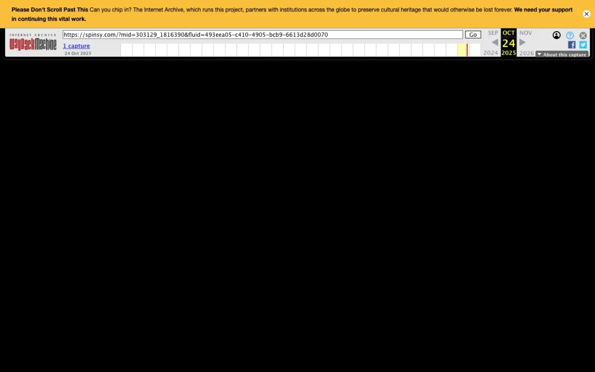 Wayback Machine. Premier capture Spinsy 5 nov 2024